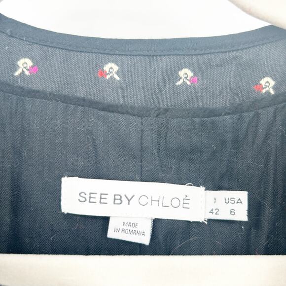 See By Chloe Womens Geometric Embroidered Wool Blend Button Down Jacket Size 6 - Picture 5 of 9